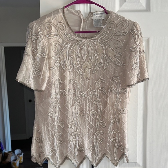 Papell Boutique Tops - Papell Boutique Cream Beaded Blouse 100% Silk